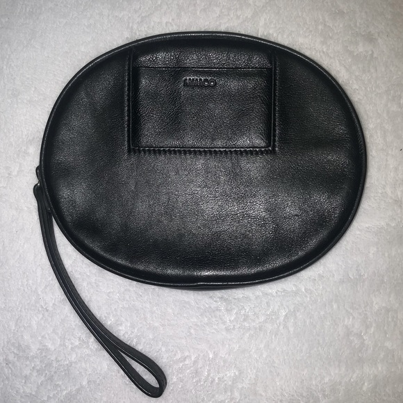 MIMCO Black Leather Oval Clutch/Wristlet - Picture 2 of 3